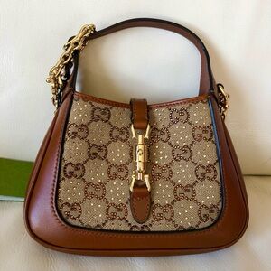 GUCCI Canvas Calfskin Crystal GG